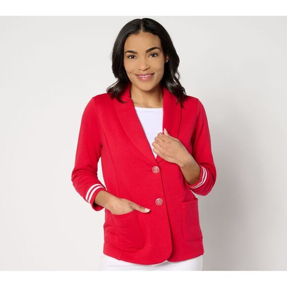 Susan Graver Women's Jacket Sz S Weekend Marina Knit -Sleeve Blazer Red A644500 - Picture 1 of 4